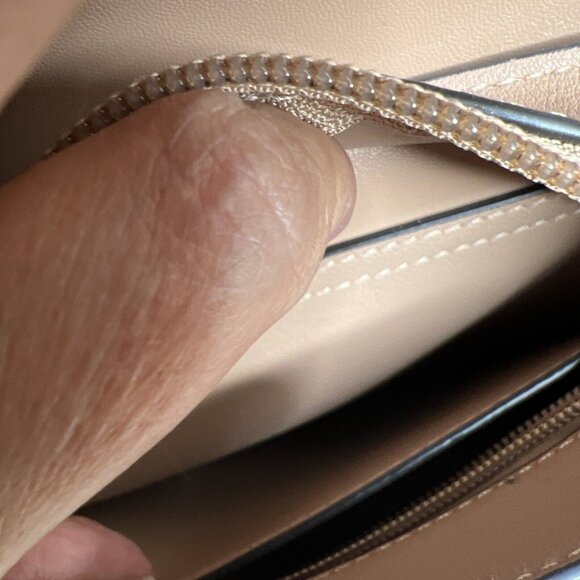 Expressions NYC Beige Faux Leather Crossbody Bag Adjustable Strap Gold-Tone - Picture 10 of 14